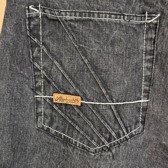 Vintage Akademiks Baggy Jeans Men 34x33 Black Embroidered Skater Grunge - Picture 10 of 12